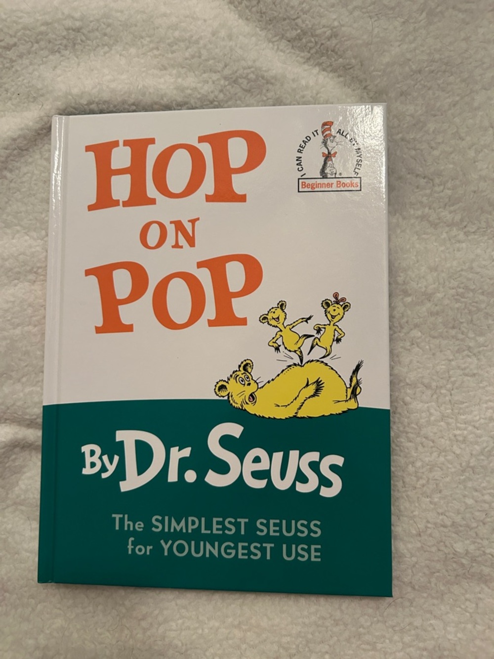 Dr. Seuss Hop on Pop Hardcover - White, Teal & Orange with Yellow Illustration